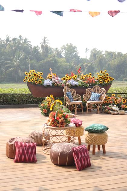 Lounge and Backdrop — Haldi decor — Alila Diwa Goa